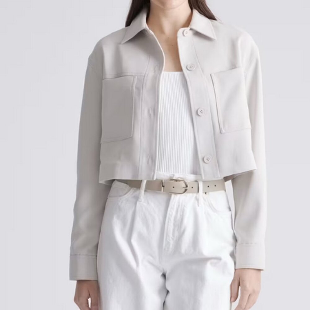 NWT Quince Stretch Crepe Cropped Jacket in Sand Sz XS - Picture 9 of 9